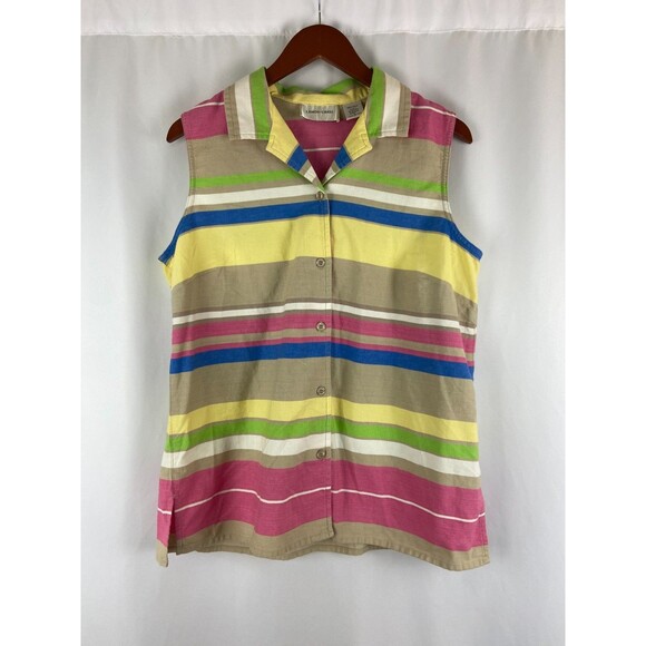 Lemon Grass Women’s L Sleeveless Button Down  100% Cotton Rainbow Colorful Shirt - Picture 1 of 8
